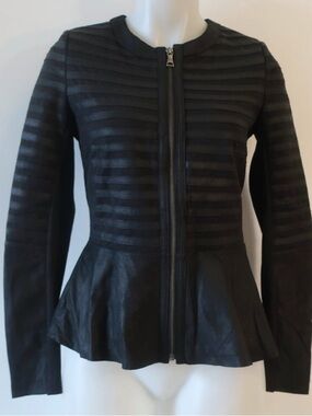 Women's Black Label Saks Fifth Avenue Genuine Leather Peplum Jacket Small